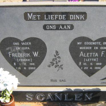 SCANLEN Frederik W. 1916-2002 &amp; Aletta F. 1918-1996