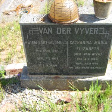 VYVER Willem Barthalomeus, van der 1892-1958 &amp; Catharina Maria Elizabeth VAN WYK 1904-1960