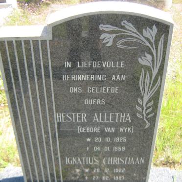 VRIES Ignatius Christiaan, de 1922-1987 &amp; Hester Alettha VAN WYK 1925-1959