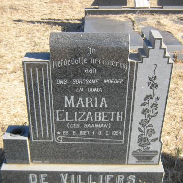 VILLIERS Maria Elizabeth, de nee SAAIMAN 1927-1994