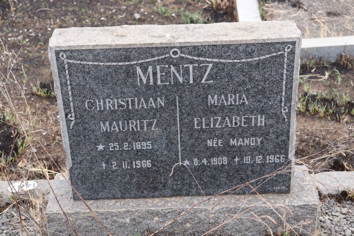 MENTZ Christiaan Mauritz 1985-1966 &amp; Maria Elizabeth MANDY 1908-1966