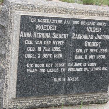 SIEBERT Zacharias Jacobus 1858-1936 &amp; Anna Hermina VAN DER VYVER 1859-1926