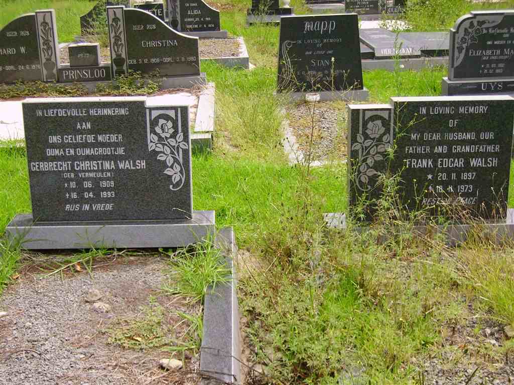 WALSH Frank Edgar 1897-1973 &amp; Gerbrecht Christina VERMEULEN 1909-1993