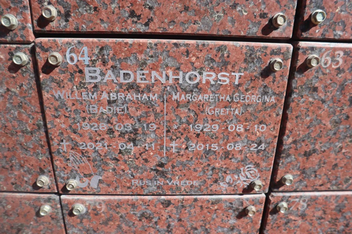 BADENHORST Willem Abraham 1928-2021 & Margaretha Georgina 1929-2015