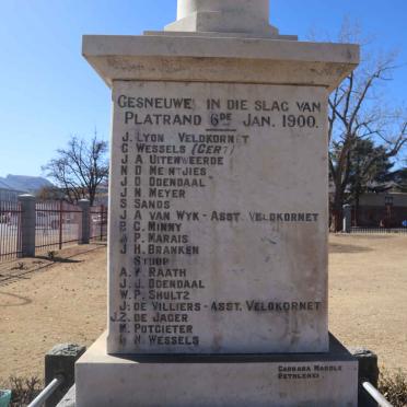 5. Plaque for soldiers who died "In die slag van Platrand" Januarie 1900