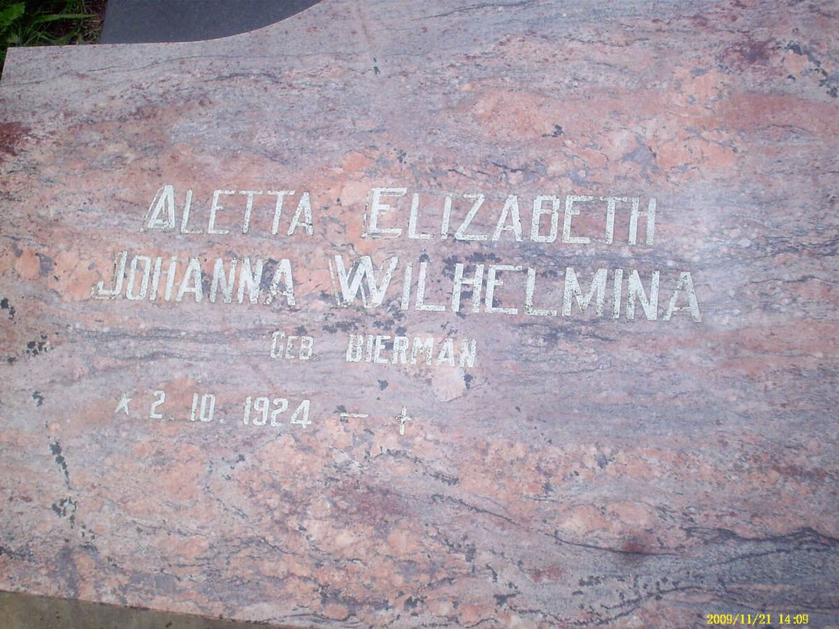 BIERMAN Aletta Elizabeth Johanna Wilhelmina 1924-