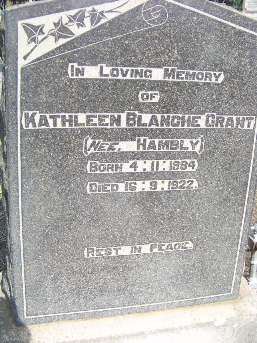 GRANT Kathleen Blanche nee HAMBLY 1894-1922