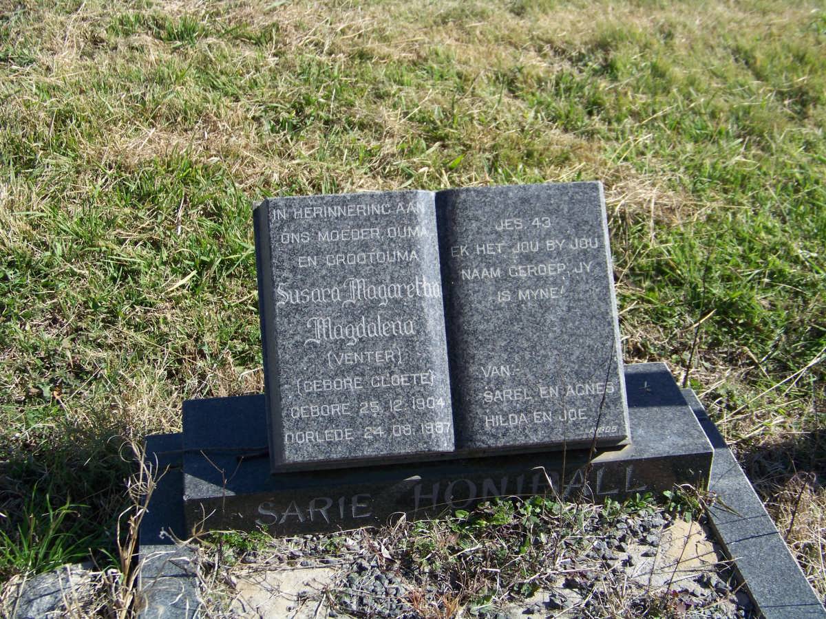 HONIBALL Susara Magaretha Magdalena voorheen VENTER nee CLOETE 1904-1987