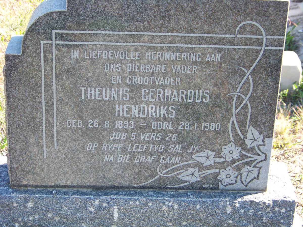 HENDRIKS Theunis Gerhardus 1893-1980