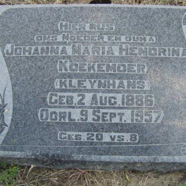 KOEKEMOER Johanna Maria Hendrina nee KLEYNHANS 1886-1957