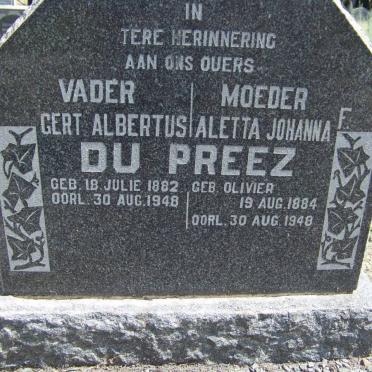 PREEZ Gert Albertus, du 1882-1948 &amp; Aletta Johanna F. OLIVIER 1884-1948