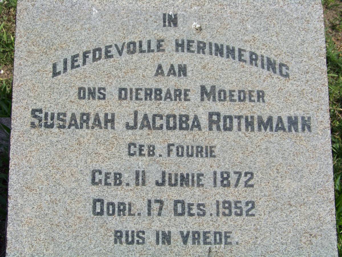 ROTHMANN Susarah Jacoba nee FOURIE 1872-1952