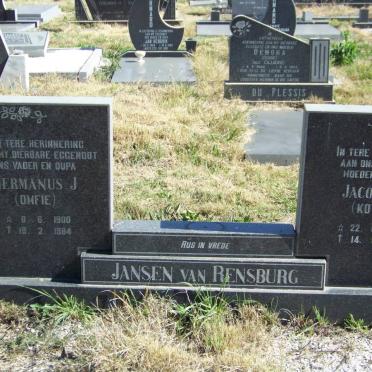 RENSBURG Hermanus J., Jansen van 1900-1984 &amp; Jacoba M. 1905-1986
