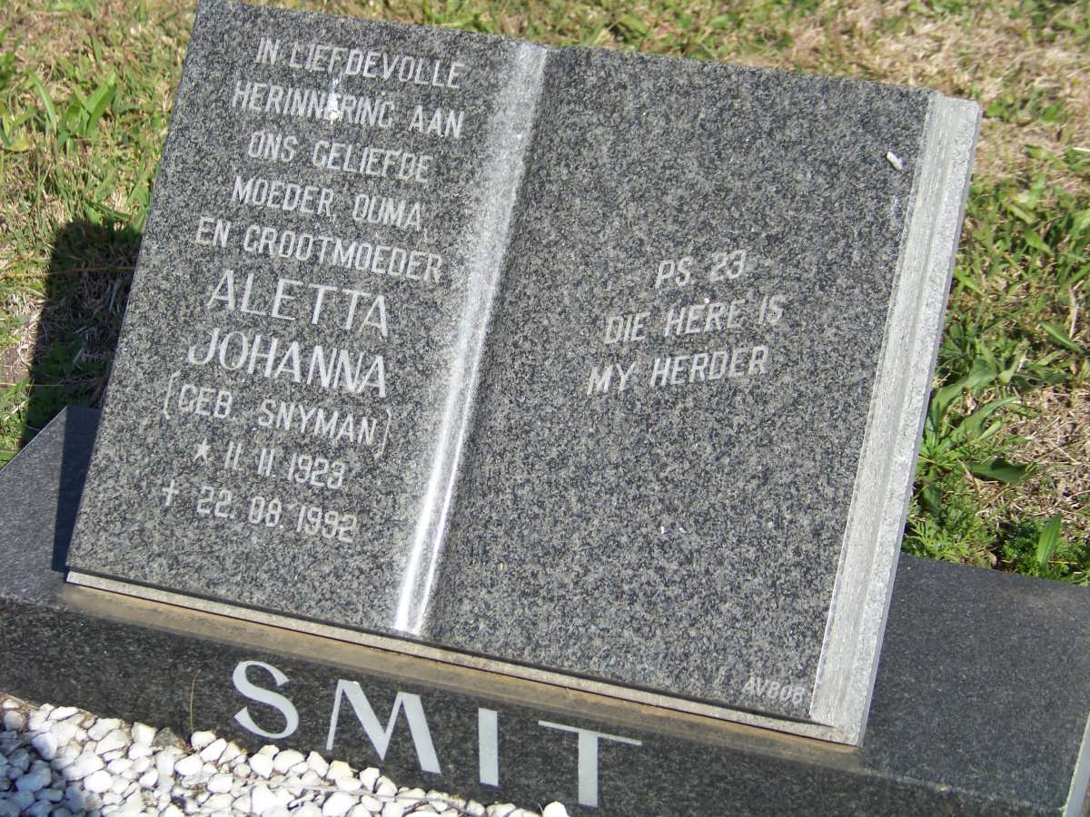 SMIT Aletta Johanna nee SNYMAN 1923-1992