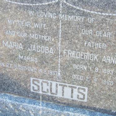 SCUTTS Frederick Arnold 1893-1968 &amp; Maria Jacoba MARAIS 1912-1957