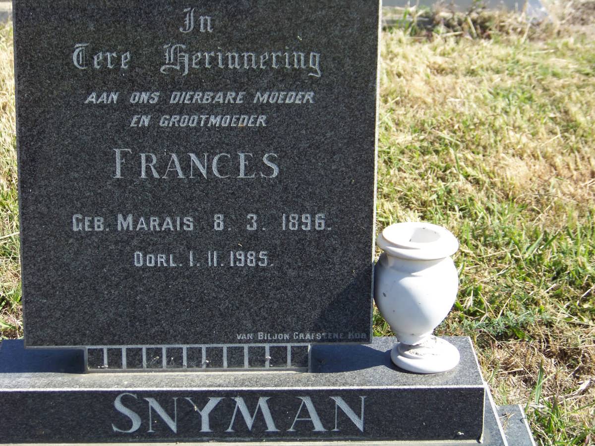 SNYMAN Frances nee MARAIS 1896-1985