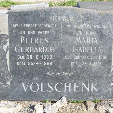 VOLSCHENK Petrus Gerhardus 1893-1966 &amp; Maria Isabella COETZER 1898-1981