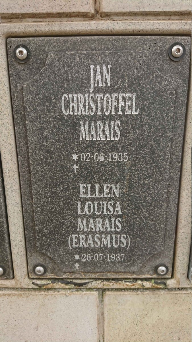 MARAIS Jan Christoffel 1935- &amp; Ellen Louisa ERASMUS 1937-