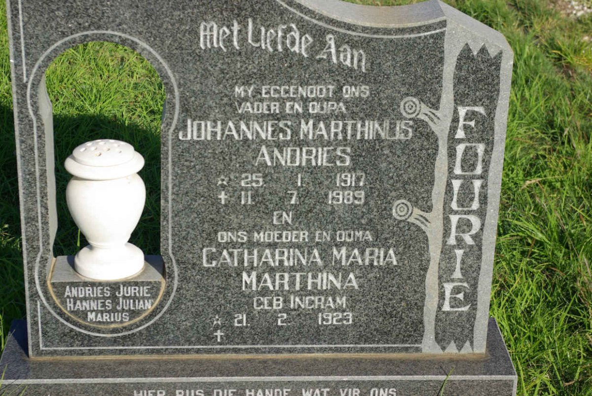 FOURIE Johannes Marthinus Andries 1917-1989 &amp; Catharina Maria Marthina INGRAM 1923-