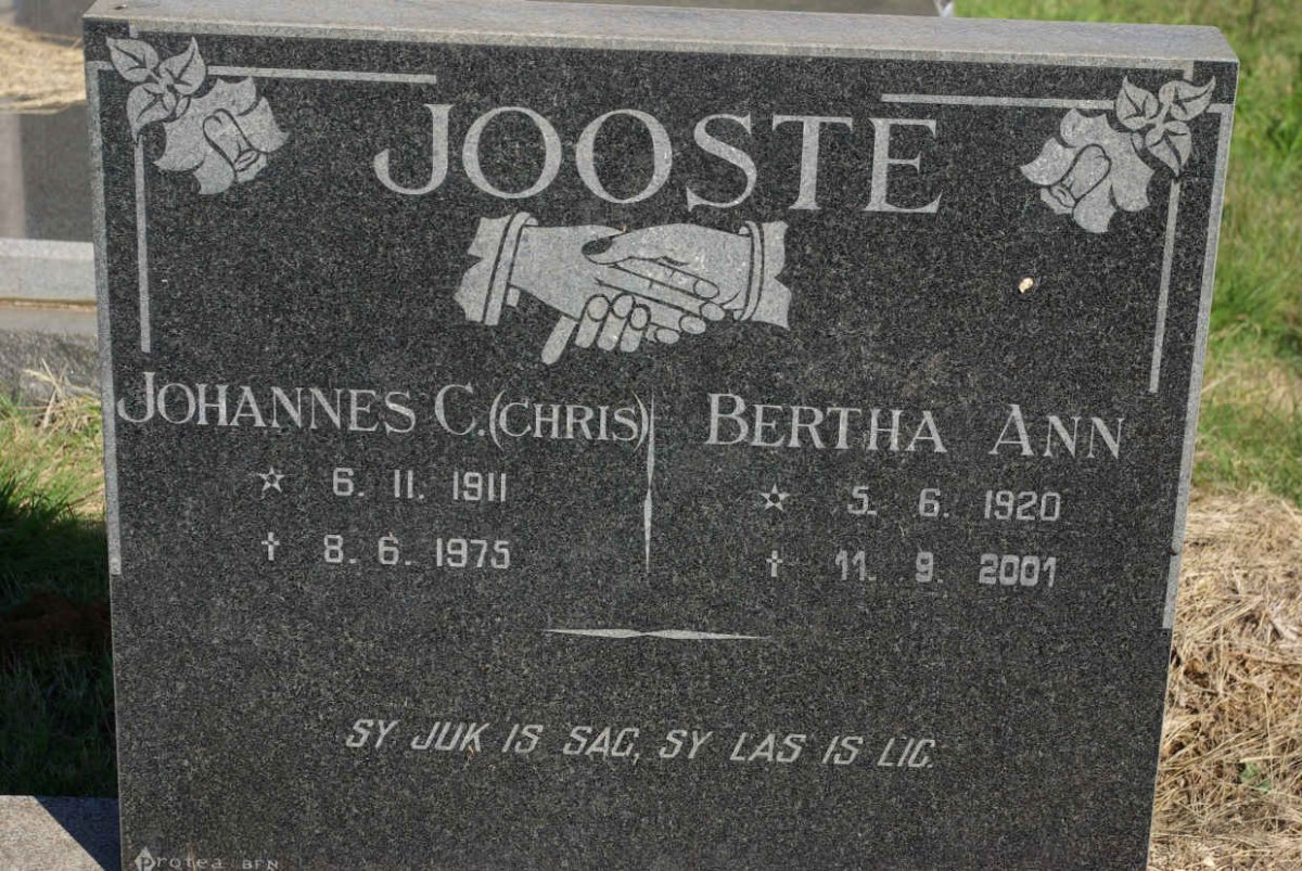 JOOSTE Johannes C. 1911-1975 &amp; Bertha Ann 1920-2001