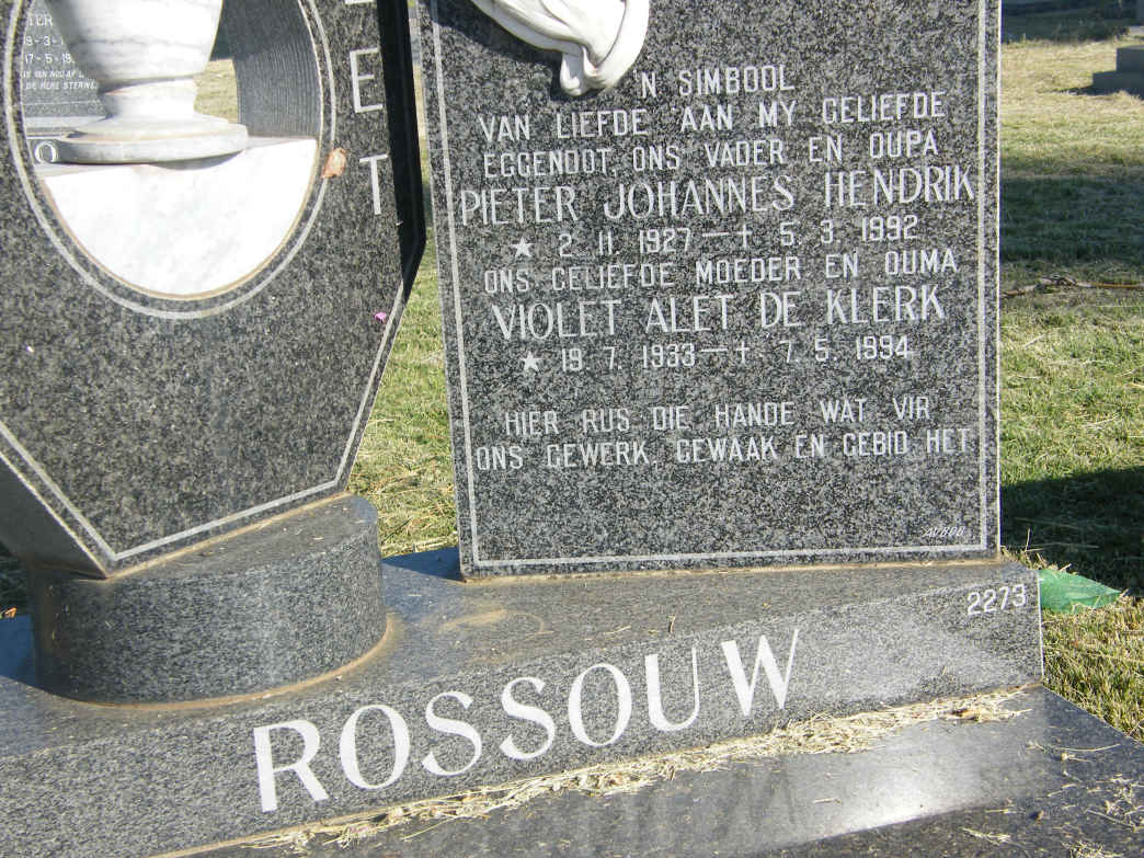 ROSSOUW Pieter Johannes Hendrik 1927-1992 &amp; Violet Alet DE KLERK 1933-1994