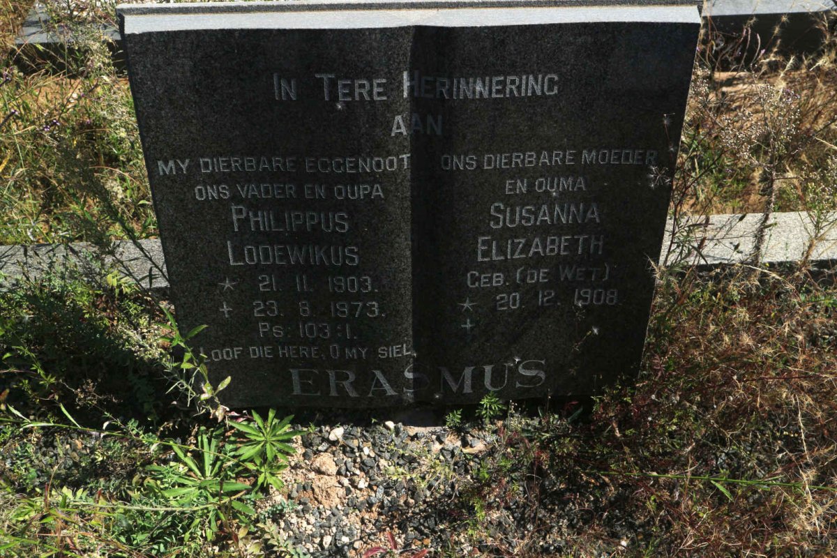 ERASMUS Philippus Lodewikus 1903-1973 &amp; Susanna Elizabeth DE WET 1908-