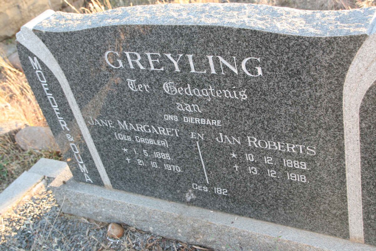 GREYLING Jan Roberts 1889-1918 & Jane Margaret GROBLER 1886-1970