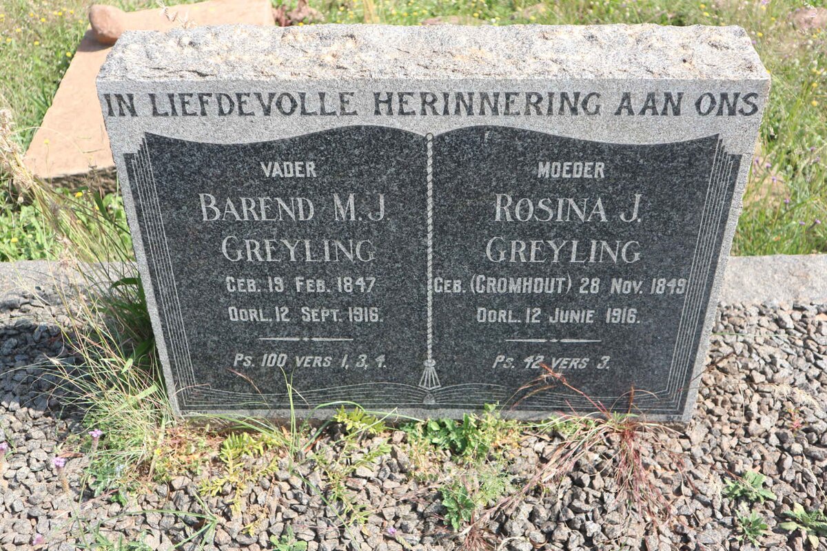 GREYLING Barend M.J. 1847-1916 &amp; Rosina J. CROMHOUT 1849-1916