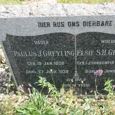 GREYLING Paulus J. 1856-1938 &amp; Elsie S.H. JOHNSON 1860-1933