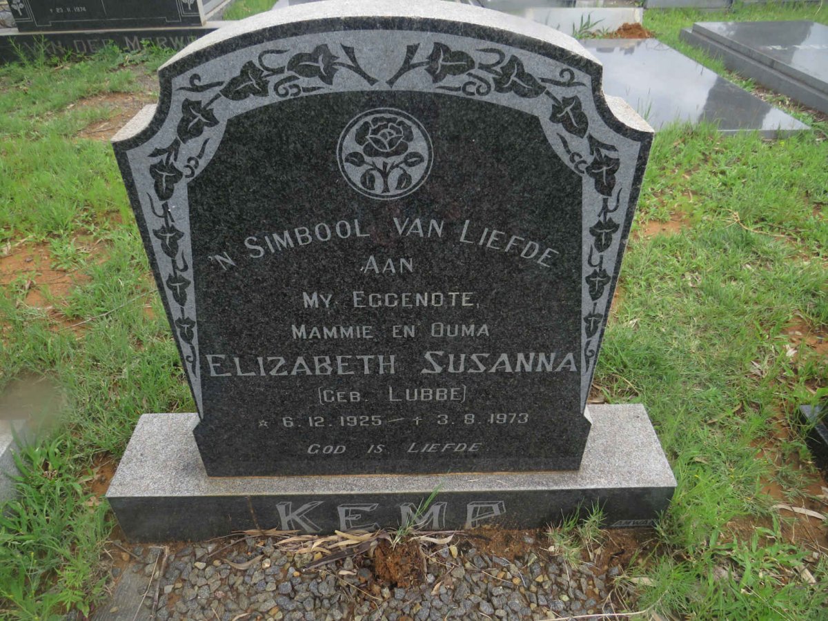 KEMP Elizabeth Susanna nee LUBBE 1925-1973