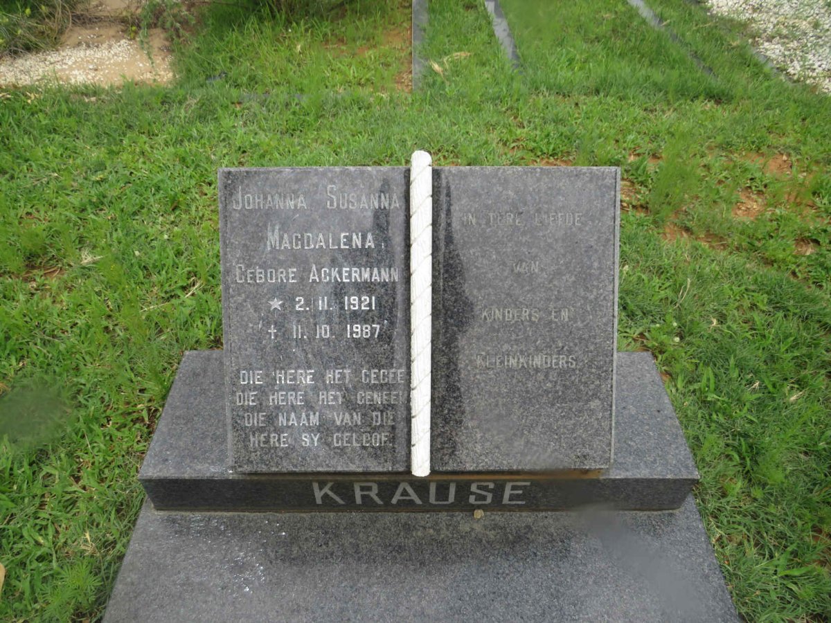 KRAUSE Johanna Susanna Magdalena nee ACKERMANN 1921-1987