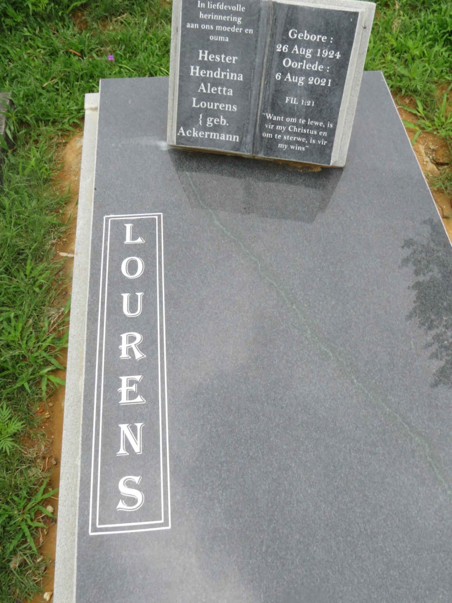 LOURENS Hester Hendrina Aletta nee ACKERMANN 1924-2021