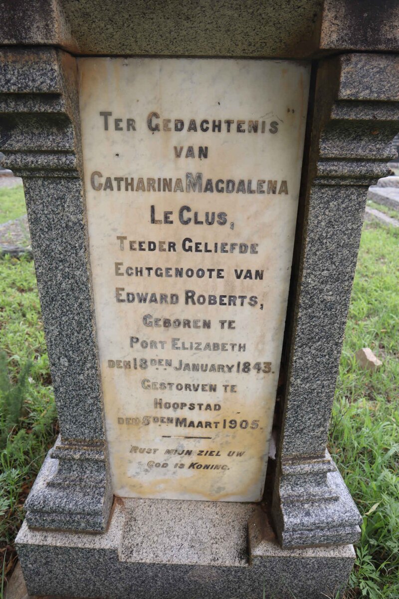 ROBERTS Catharina Magdalena nee LE CLUS 1843-1905
