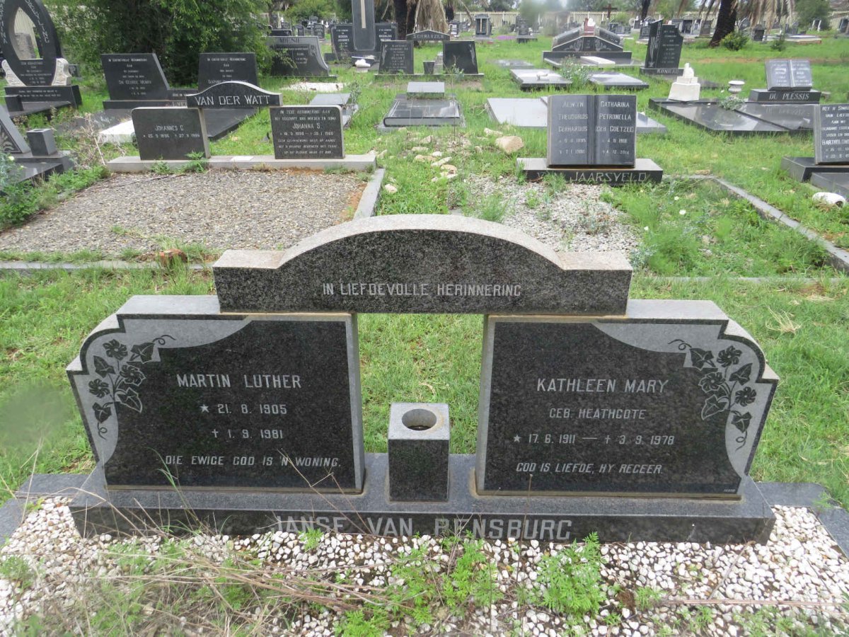 RENSBURG Martin Luther, Janse van 1905-1981 &amp; Kathleen Mary HEATHCOTE 1911-1978