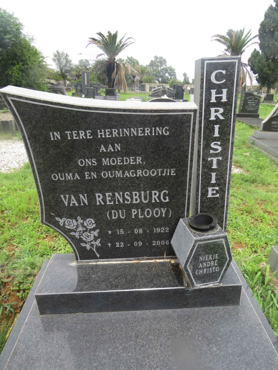 RENSBURG Christie, van nee DU PLOOY 1922-2006