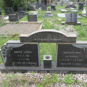 RENSBURG Martin Luther, Janse van 1905-1981 &amp; Kathleen Mary HEATHCOTE 1911-1978