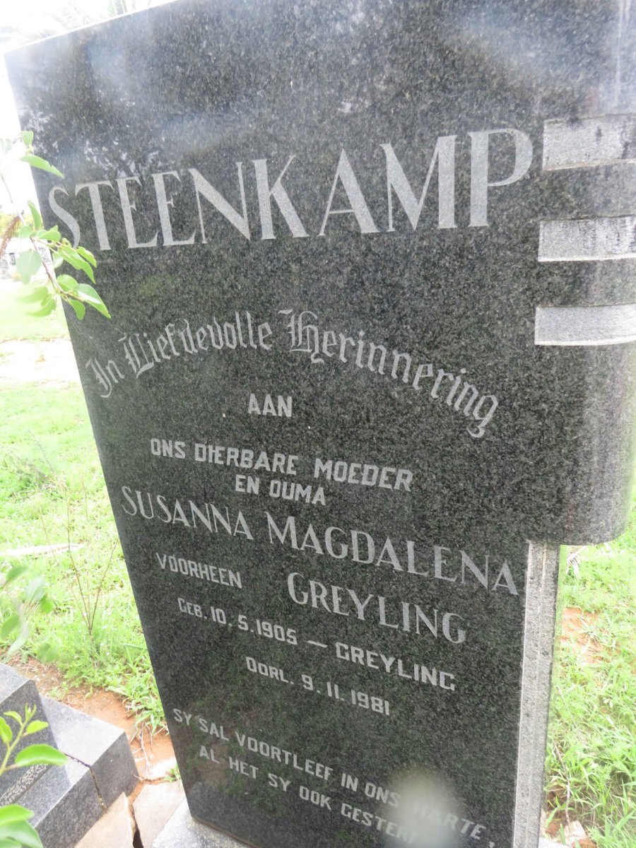 STEENKAMP Susanna Magdalena voorheen GREYLING 1905-1981