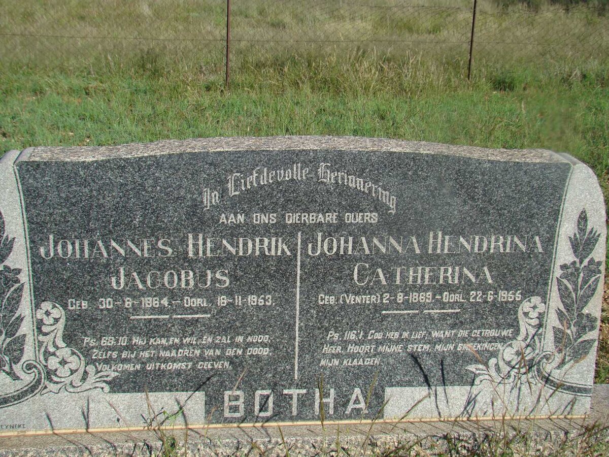 BOTHA Johannes Hendrik Jacobus 1864-1953 &amp; Johanna Hendrina Catherina 1869-1955