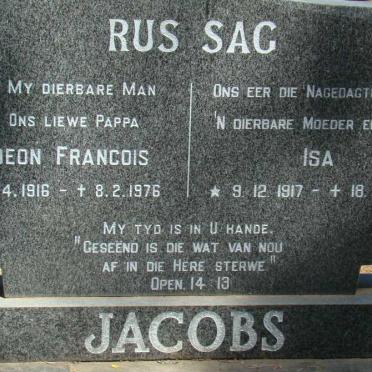 JACOBS Gideon Francois 1916-1976 &amp; Isa 1917-1998