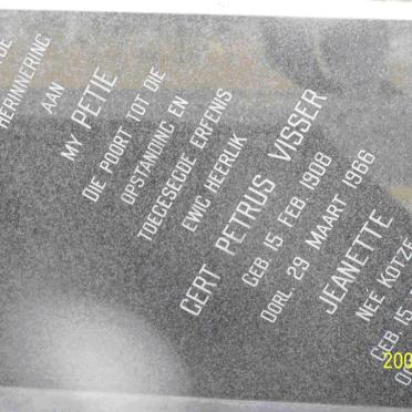 VISSER Gert Petrus 1908-1966 &amp; Jeanette KOTZE 1910-1989