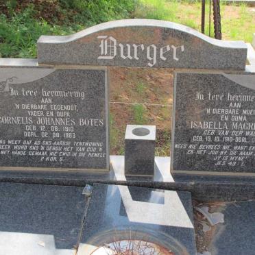 BURGER Cornelis Johannes Botes 1910-1983 &amp; Isabella Magrietha VAN DER WALT 1910-1993
