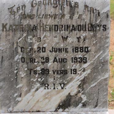 BUYS Katrina Hendrina, du nee V.D. WALT 1880-1939