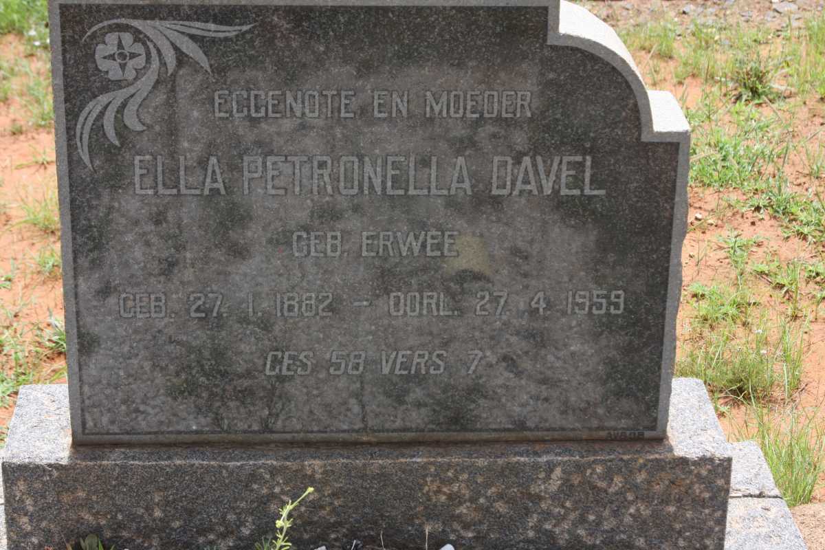 DAVEL Ella Petronella nee ERWEE 1882-1959