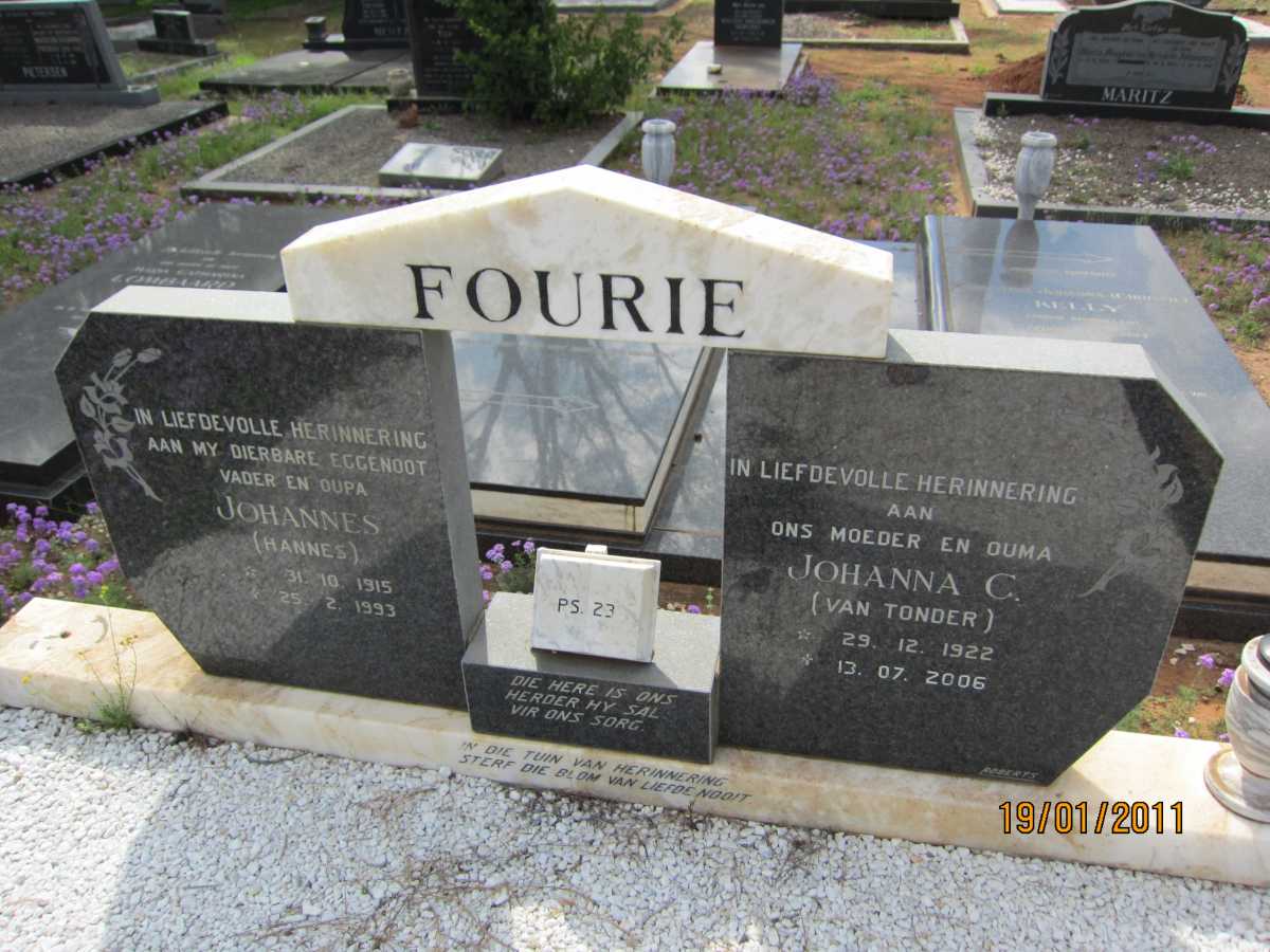 FOURIE Johannes 1915-1993 &amp; Johanna C. VAN TONDER 1922-2006