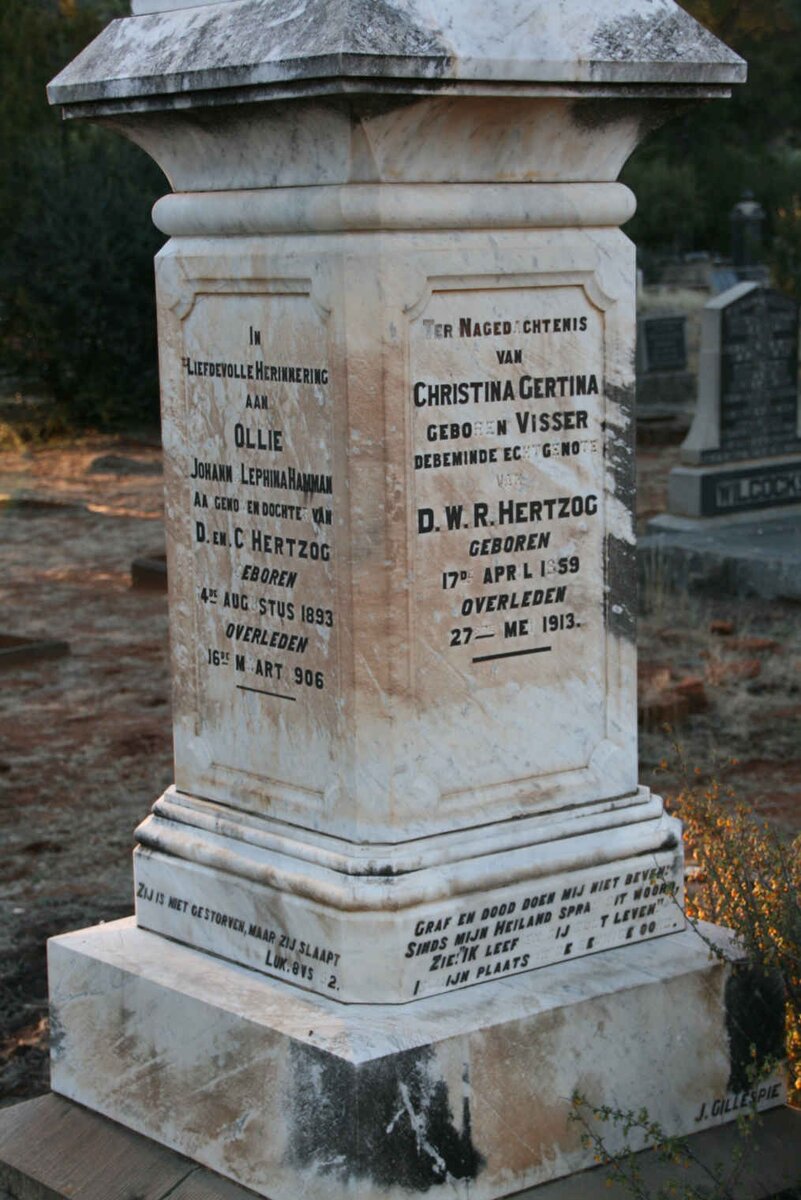 HERTZOG Christina Gertina nee Visser 1859-1913 :: HAMMAN Johanna Lephina 1893-1906 