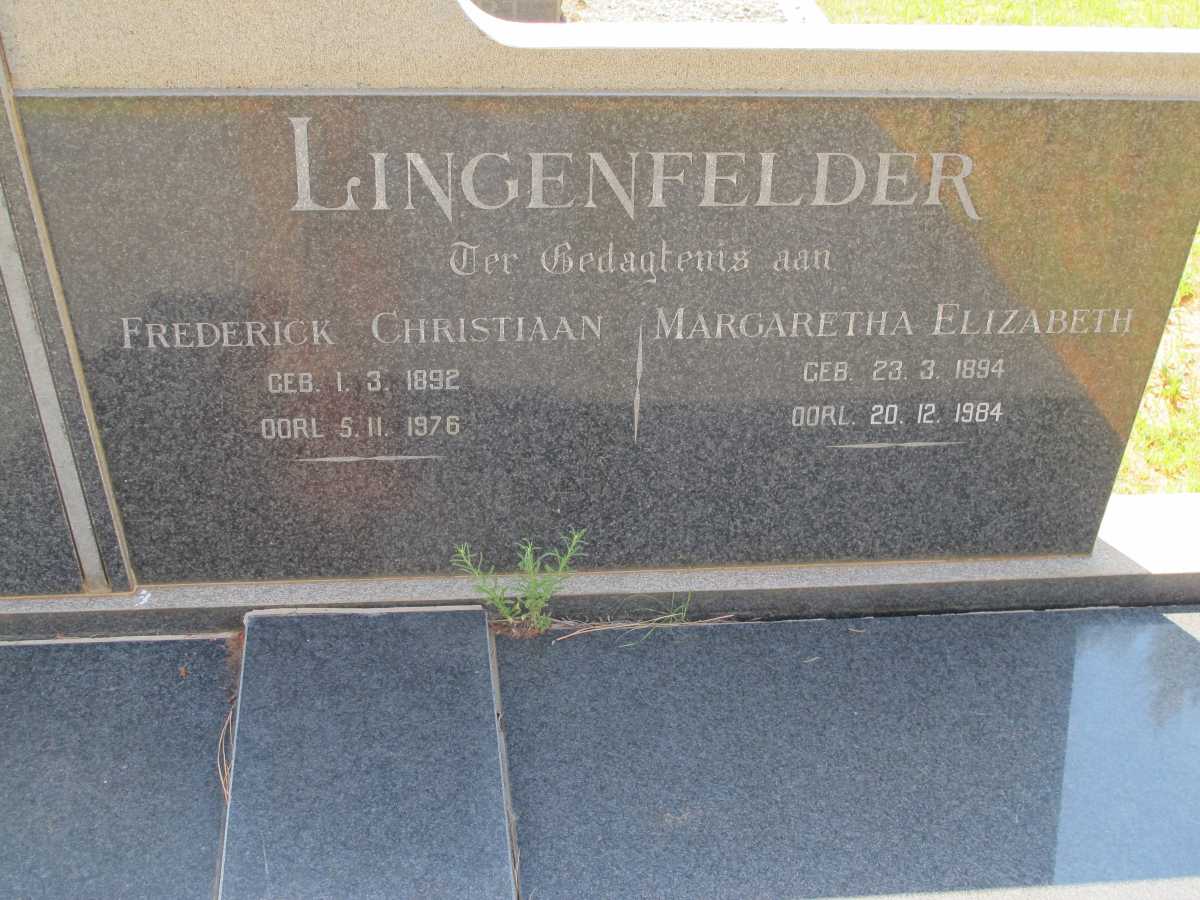 LINGENFELDER Frederick Christiaan 1892-1976 &amp; Margaretha Elizabeth 1894-1984