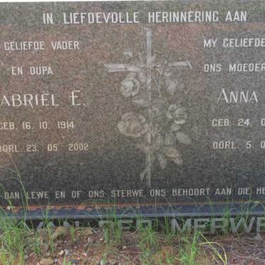 MERWE Gabriël E., van der 1914-2002 &amp; Anna J.C. 1920-1993