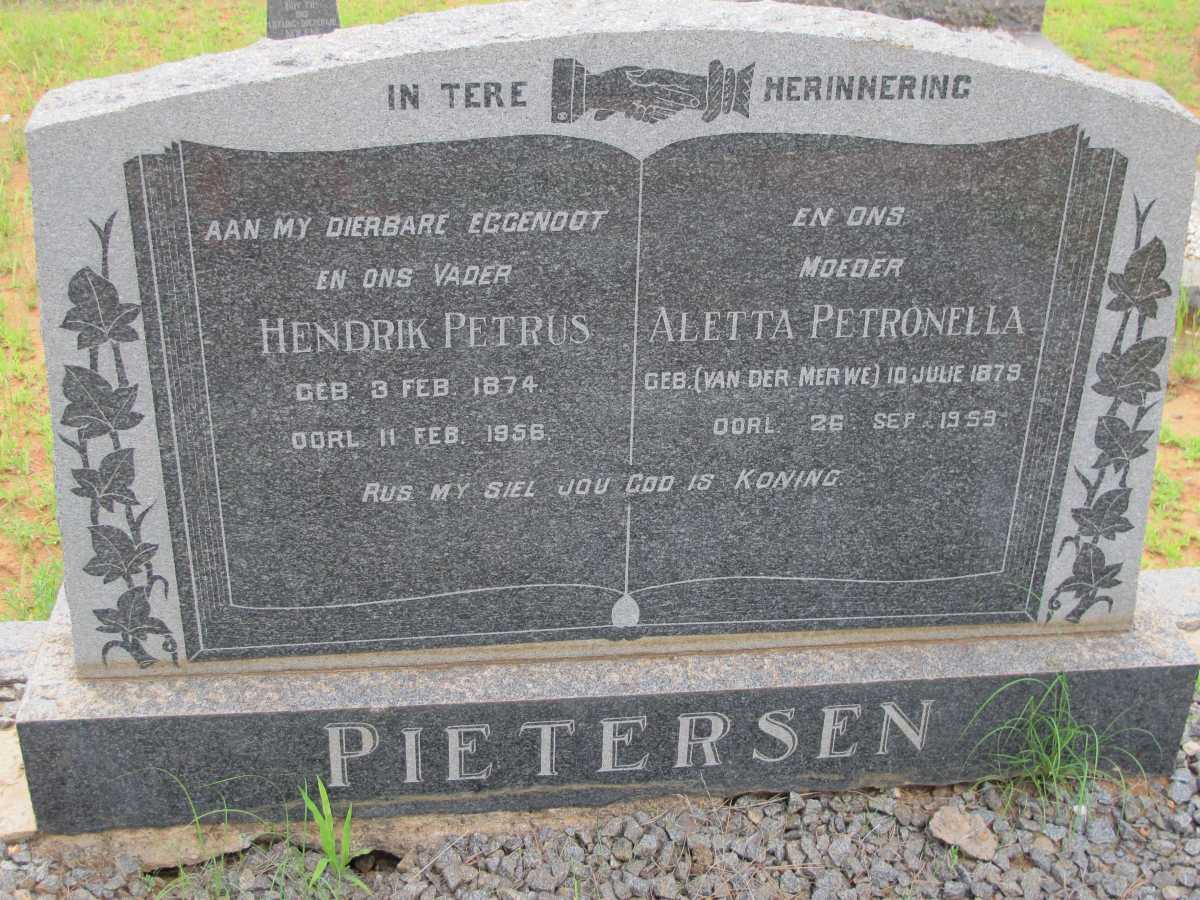 PIETERSEN Hendrik Petrus 1874-1956 &amp; Aletta Petronella VAN DER MERWE 1879-1959