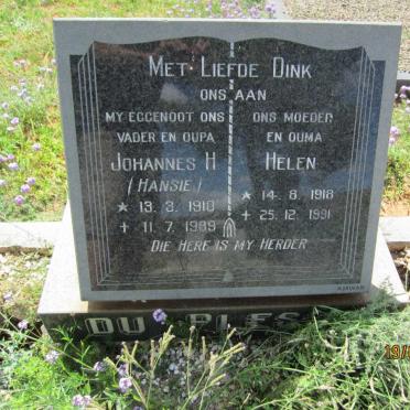 PLESSIS Johannes H., du 1910-1989 &amp; Helen 1918-1991