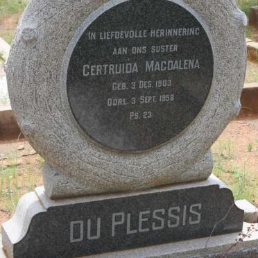 PLESSIS Gertruida Magdalena, du 1903-1958